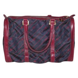 Gucci Vintage Navy BOSTON Bag Satchel Canvas With Burgundy Red Diagonal G Logo